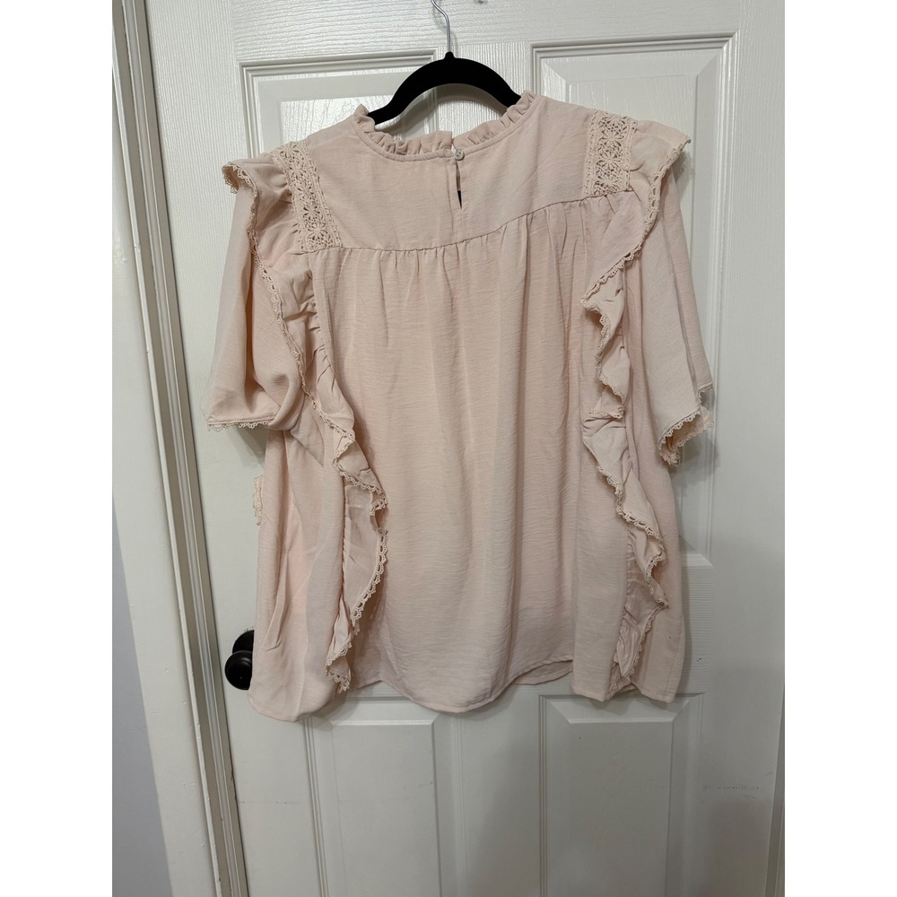 Shop the Mint Ruffle Lace Pintuck Oversized Blouse Light Pink M T18781 - Picture 5 of 6